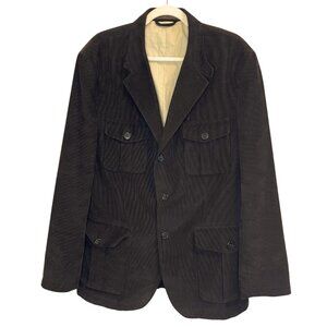 Tasso Elba Brown Corduroy Blazer Jacket Safari Style 100% Cotton Men’s 42-44 L